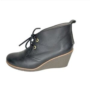 Sperry Top Sider Black Burnished Leather Wedge Ankle Booties Preppy Women Sz 10M